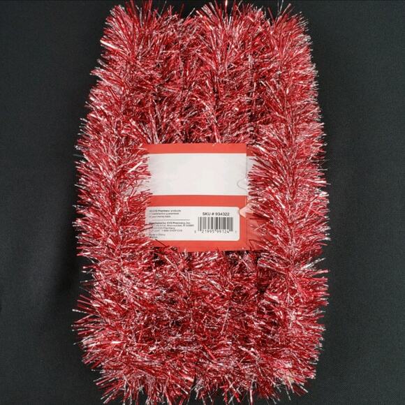 Red & White Silky Tinsel Garland Merry Brite 12ft Christmas Tree Holiday Decor - Picture 3 of 6
